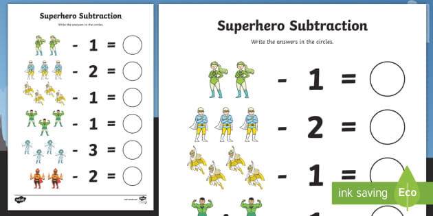 new superhero themed subtraction worksheet