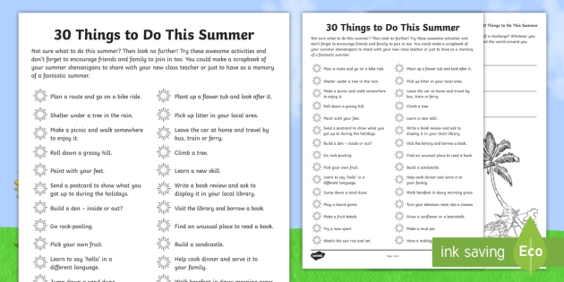 ks2 summer challenge worksheet teacher made
