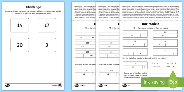 year 2 maths bar models inverse operations and commutativity homework