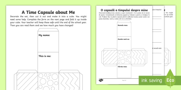 Ks1 A Time Capsule About Me Worksheet English Romanian