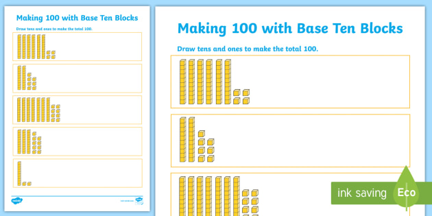 Making 100 With Base Ten Blocks Worksheet Activity Sheet