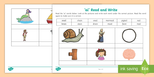 'ai' Read and Write Worksheet (teacher made)
