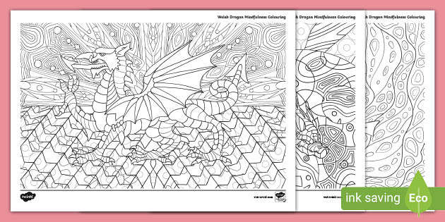 Printable Welsh Dragon Mindfulness Colouring Sheets