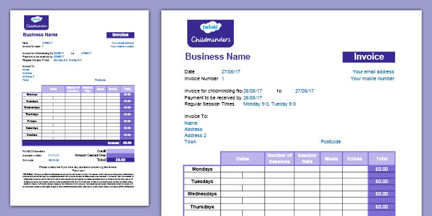 Childminder Invoice Shorter Version Template Spreadsheet