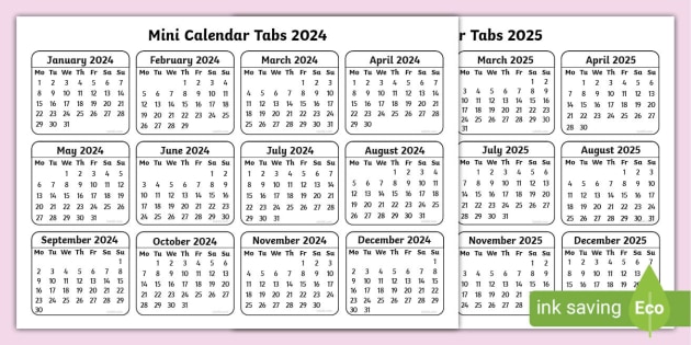 Mini Calendar Tabs 2024 and 2025 (Teacher-Made) - Twinkl Mini Calendar Tabs 2024 and 2025 (Teacher-Made) - Twinkl