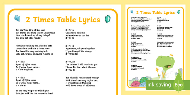 👉 2 Times Tables Song Lyrics Poster | Twinkl Go!