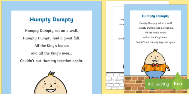 Humpty Dumpty Full Lyrics Resource | Nursery Rhymes | EYLF