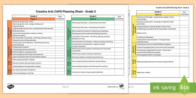 creative arts caps planning sheet grade 2