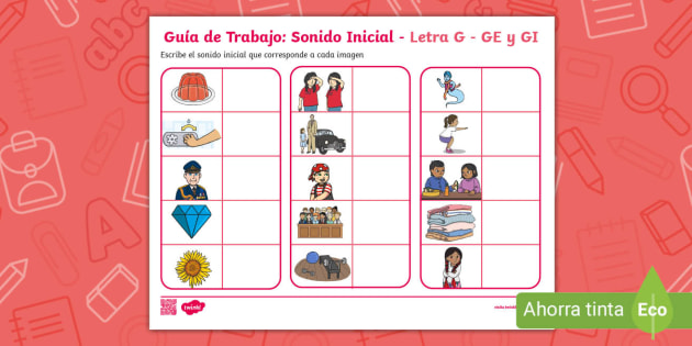 Guía de Trabajo: Sonido Inicial Letra G