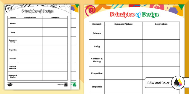 Principles of Design Worksheet PDF for Kids Twinkl USA