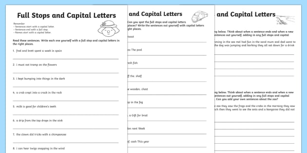 Capital Letters And Full Stops With Phase 4 Words Worksheet Worksheet