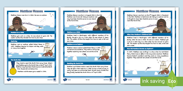 KS1 Matthew Henson Reading Comprehension Activity