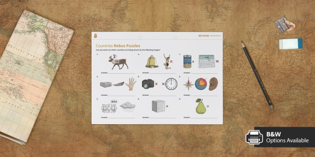 Countries Rebus Puzzles Worksheet