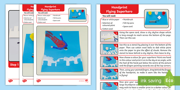 Handprint Flying Superhero Craft Instructions (teacher made)