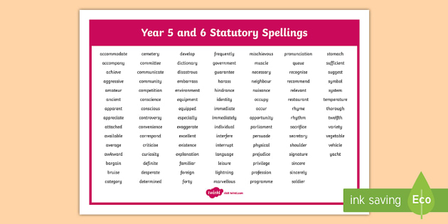 Year 5 and Year 6 Statutory Spellings Word Mat