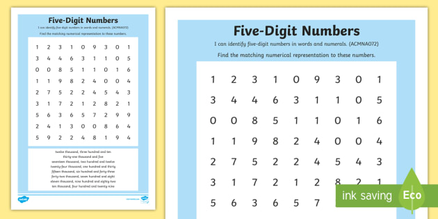 five digit number word search teacher made