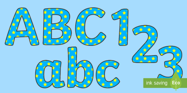 Blue And Yellow Stars A4 Display Lettering - Blue, Yellow