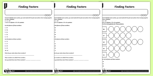 Finding Factors Activity - Differentiated Worksheets - Maths