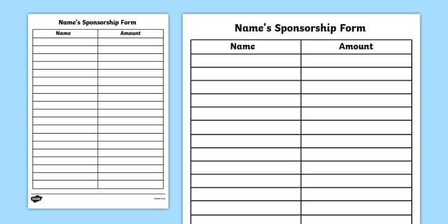 Editable Blank Sponsorship Form Elementary Resources Usa