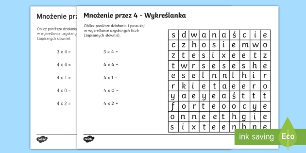 Wykreślanka Mnożenie przez 4