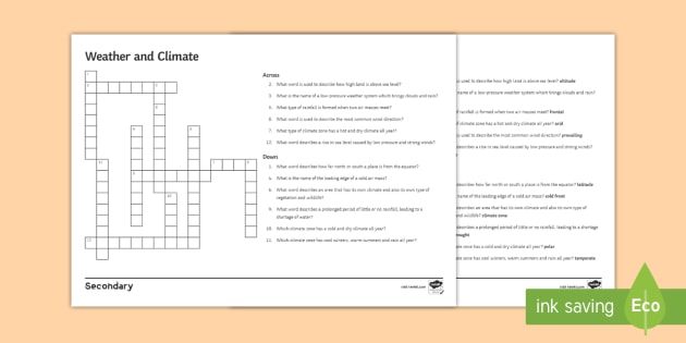 Weather and Climate 2: Crossword (teacher made)