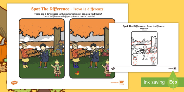 Autumn Spot the Difference Activity English/Italian - Autumn Spot the