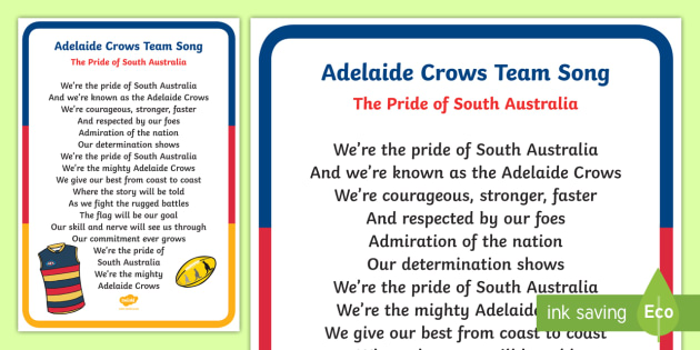 Adelaide Crows AFL Team Song - F-2, Song Lyrics, AFL Teams, Footy Teams