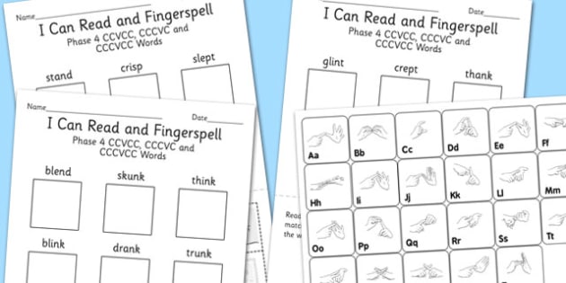 I Can Read Fingerspell Phase 4 CCVCC CCCVC CCCVCC Words Activity, Worksheet