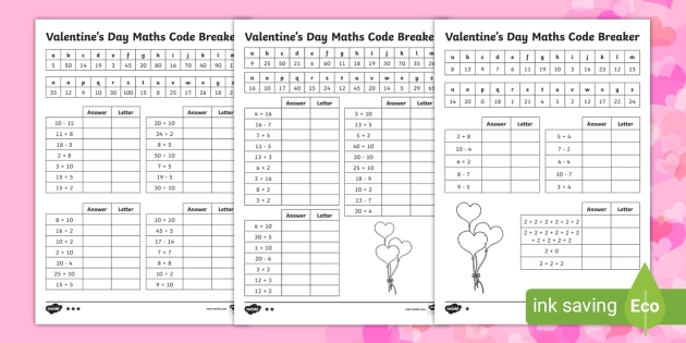 Ks1 Valentine S Day Maths Code Breaker Worksheet