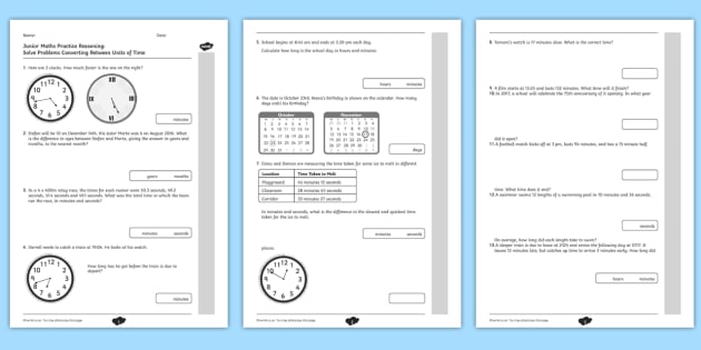 Solve Problems Converting Between Units of Time Junior Reasoning Test