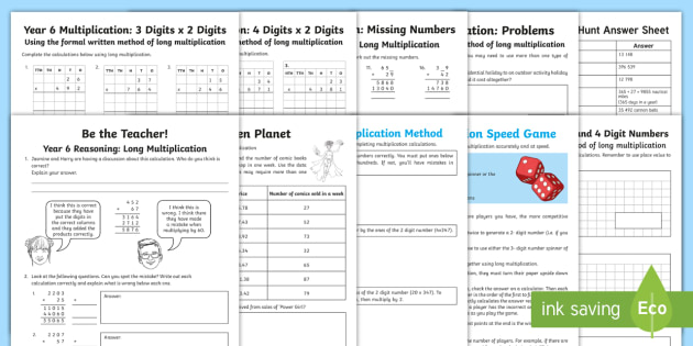 year 6 formal long multiplication homework tasks with adult support activity