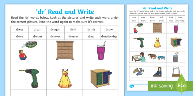 Mammoth Forpustet Raffinere dr' Words Phonics Read and Write Worksheet - Twinkl