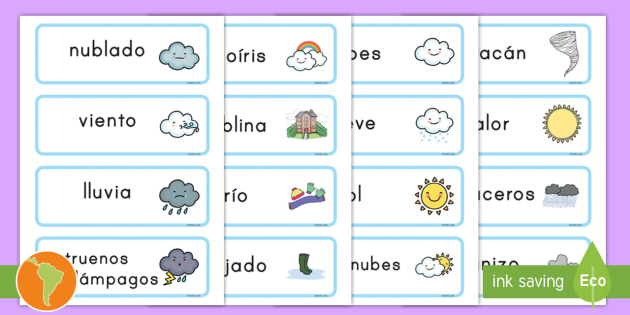 Tarjetas de vocabulario: El tiempo (teacher made)
