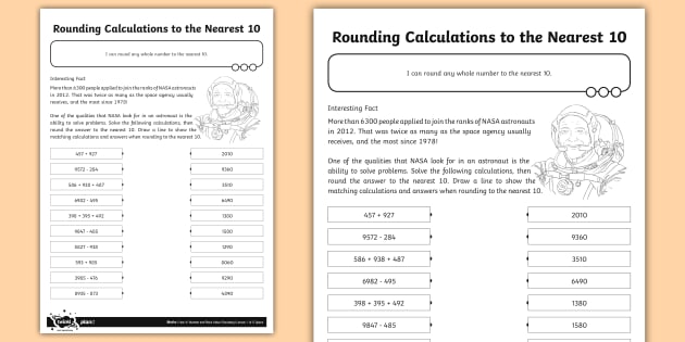 rounding calculations to the nearest 10 worksheet