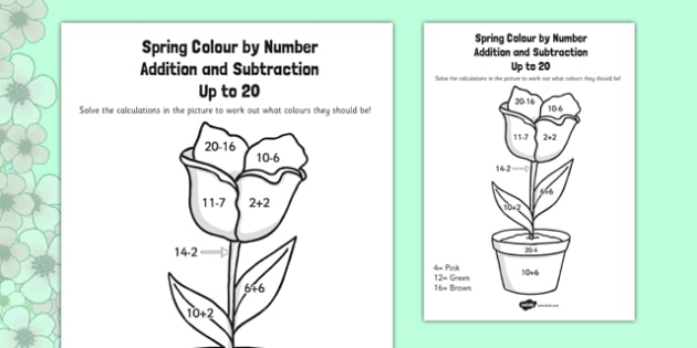 spring colornumber addition and subtraction up to 20  20