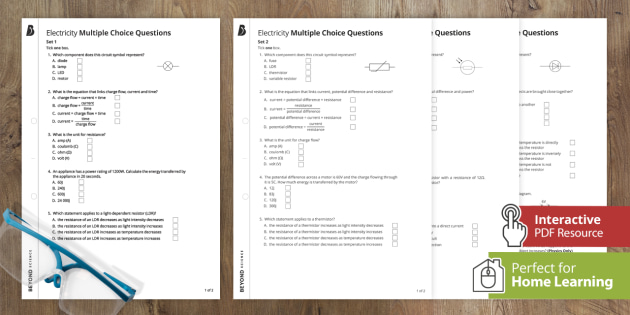 electricity multiple choice mcq aqa gcse physics beyond
