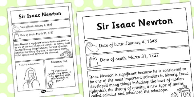 Sir Isaac Newton Significant Individual Fact Sheet - fact sheet