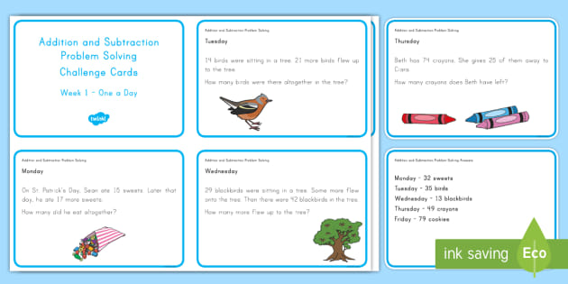 Addition And Subtraction Word Problem Challenge Cards