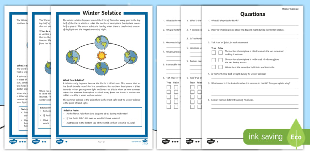 Winter Solstice KS2 Differentiated Reading Prehension