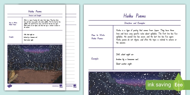 Level 3 Writing: Poetry - Haiku Worksheet (Teacher-Made)