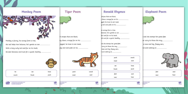 Animal Poems For Kids - Ronald Rhymes Activity - Twinkl