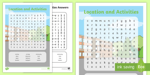 Locations and Activities Word Search (teacher made)