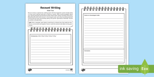 recount writing week two homework worksheet teacher made