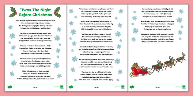 Twas The Night Before Christmas Lyrics Primary Resources