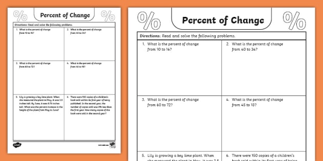 Percent Change Problems Worksheet
