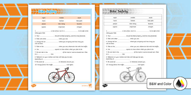 Third Grade Bike Safety Cloze Activity (teacher made)