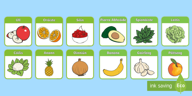 Fruit And Vegetables Flashcards Gaeilge