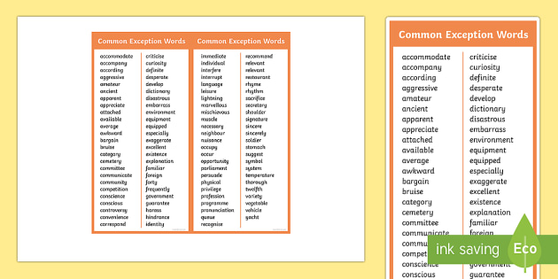 Editable Common Exception Words Year 5 And 6 Bookmark