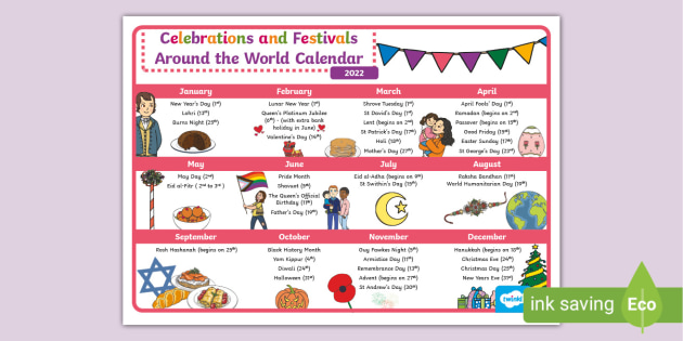 Csn 2022 Calendar Celebrations And Festivals Around The World 2022 Calendar Poster