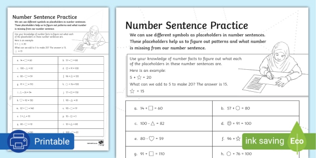 Number Sentence Worksheet Grade 1